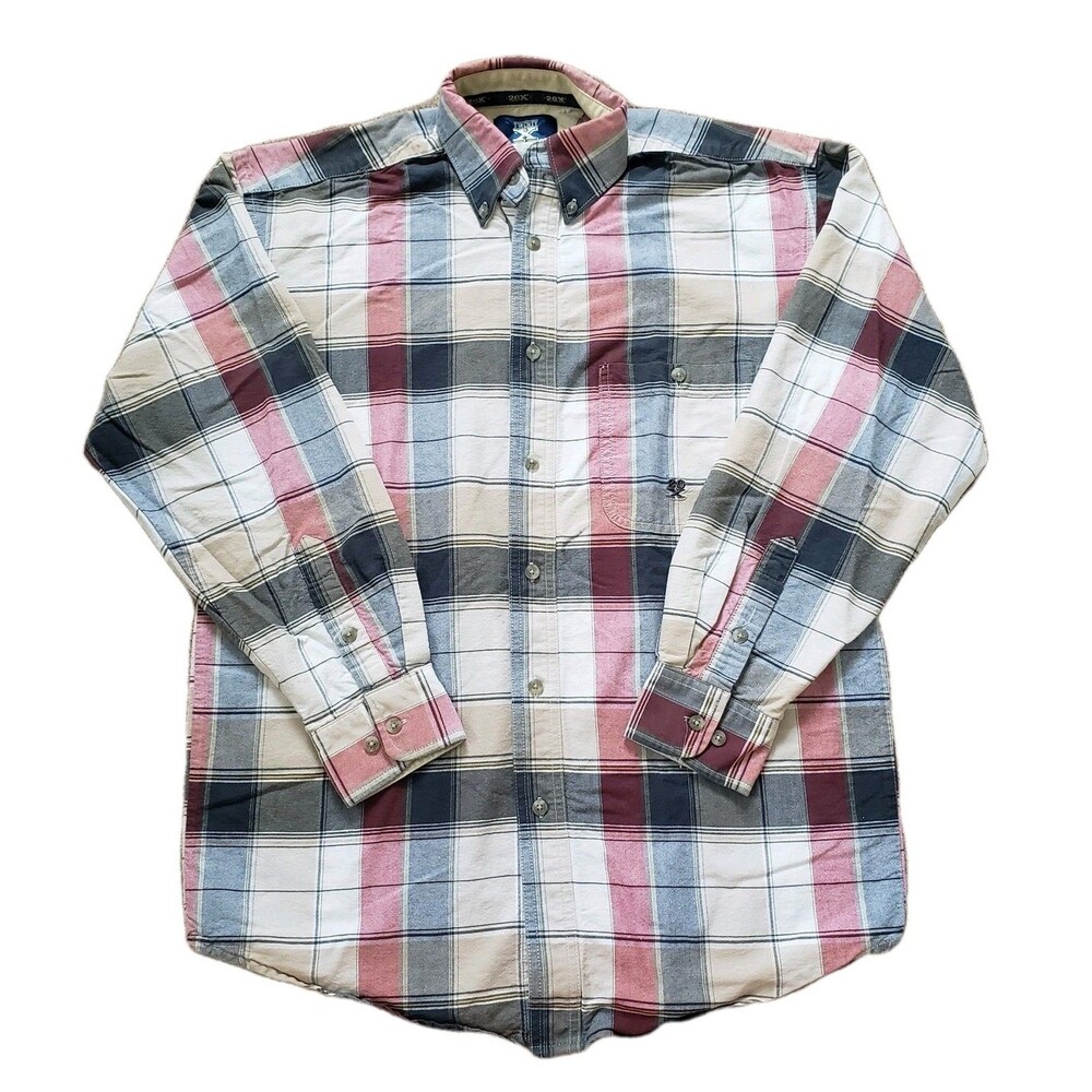Vintage Wrangler Twenty X Mens Size Small Plaid Button Down Long Sleeve Shirt
